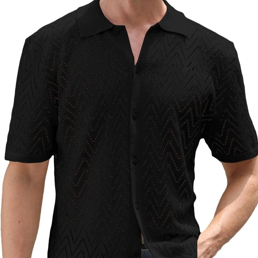 Men's Crochet Shirt Hollow Out Leisure Summer Top 8 Men's Crochet Shirt Hollow Out Leisure Summer Top - Image 8