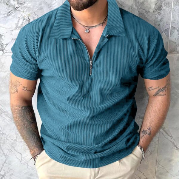 Men's Edit — Men's Zipper Polo Pleated Texture Short Sleeve Slim Fit
