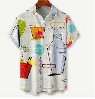 Mixed Color Stripe 3D Digital Printing Loose Short Sleeve Shirt Men's Top 2 Mixed Color Stripe 3D Digital Printing Loose Short Sleeve Shirt Men's Top - Image 2