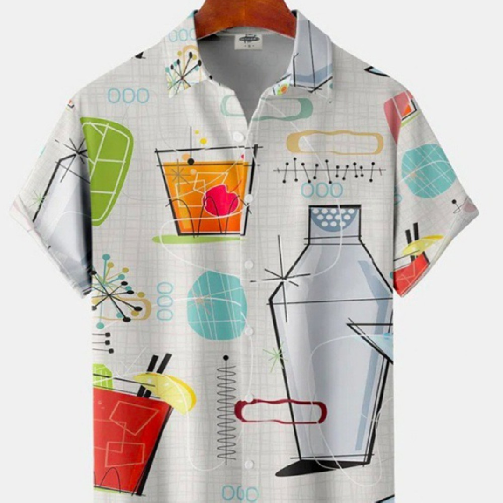 Mixed Color Stripe 3D Digital Printing Loose Short Sleeve Shirt Men's Top 1 Mixed Color Stripe 3D Digital Printing Loose Short Sleeve Shirt Men's Top