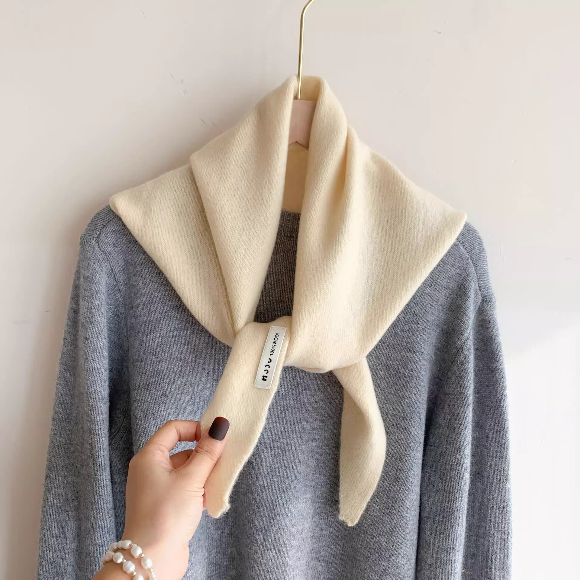 Womens Solid-Color Wool Knit Triangle Scarf Shawl For FallWinter 6 Womens Solid-Color Wool Knit Triangle Scarf Shawl For FallWinter - Image 6