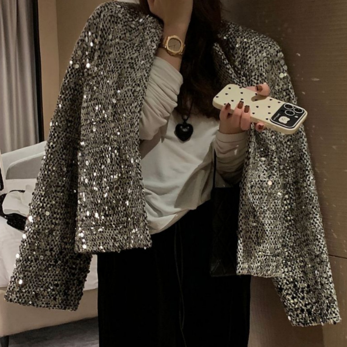 Ladies Sequin Blazer Silver Glitter Party Jacket 5 Ladies Sequin Blazer Silver Glitter Party Jacket - Image 5