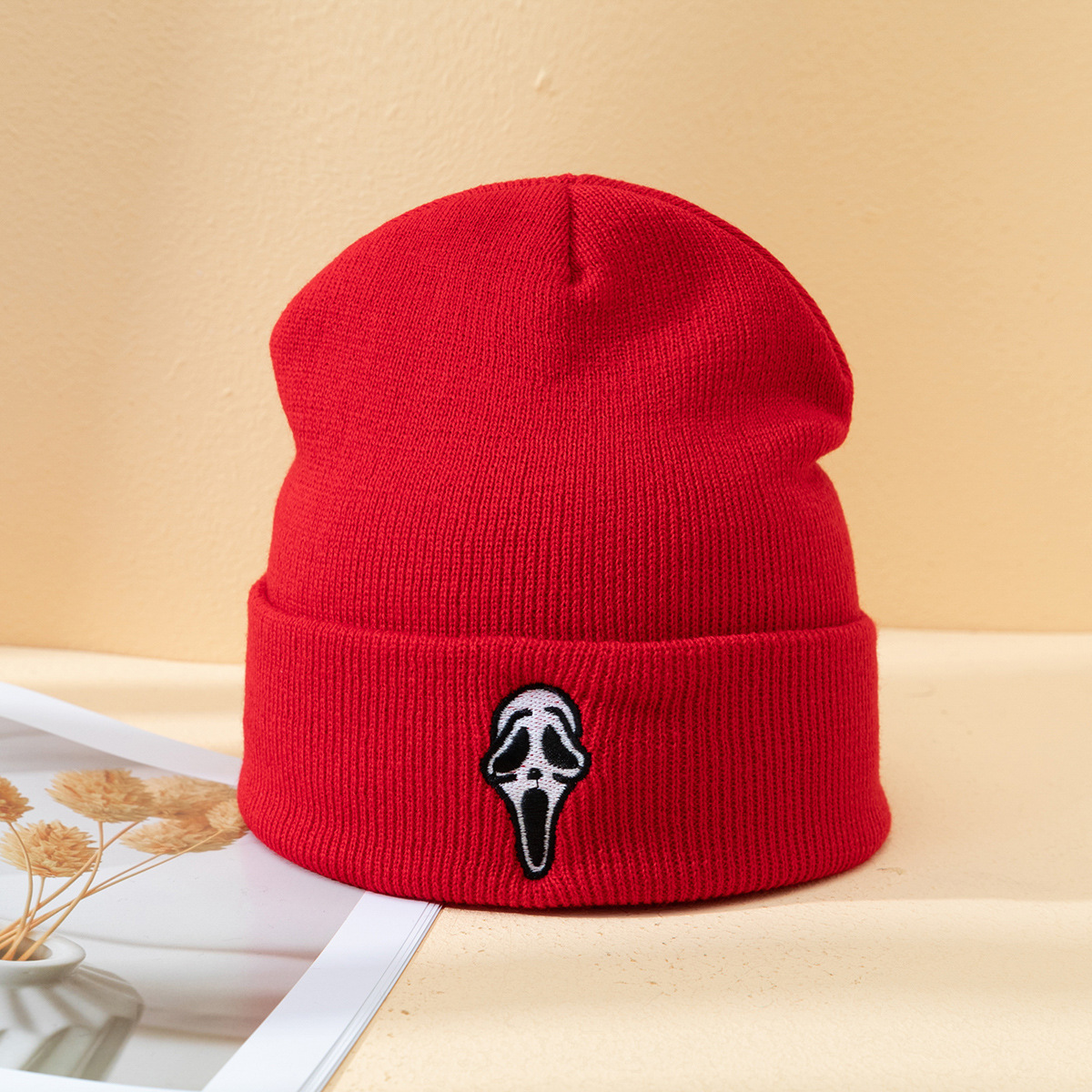 Halloween Dark Embroidered Ghost Face Skeleton Head Fashion Autumn And Winter Warm Fashion Men's And Women's Knitted Hat 2 Halloween Dark Embroidered Ghost Face Skeleton Head Fashion Autumn And Winter Warm Fashion Men's And Women's Knitted Hat - Image 2