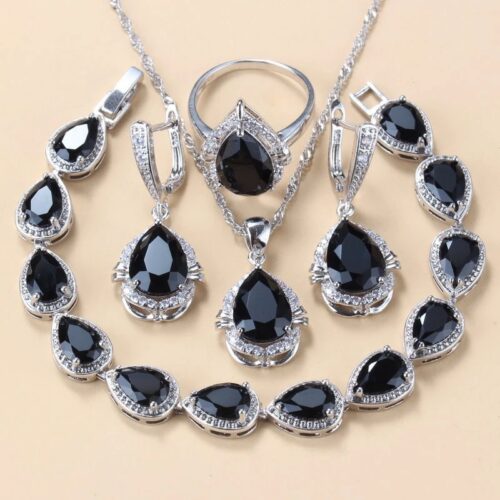 Gem-inlaid Pendant Earrings Necklace And Four-piece Ring Set Pack