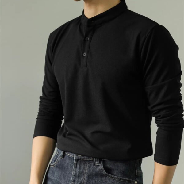 Men's Edit — Long Sleeve Polo Shirt Slim-fit Stand Collar Fitness Base