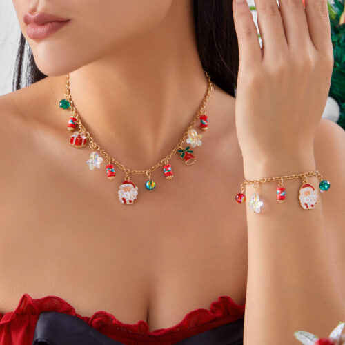 Di Yufeng Fashion Christmas Tree And Santa Claus Bracelet And Necklace Set