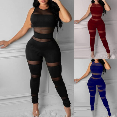 Mesh Panel Jumpsuit Women