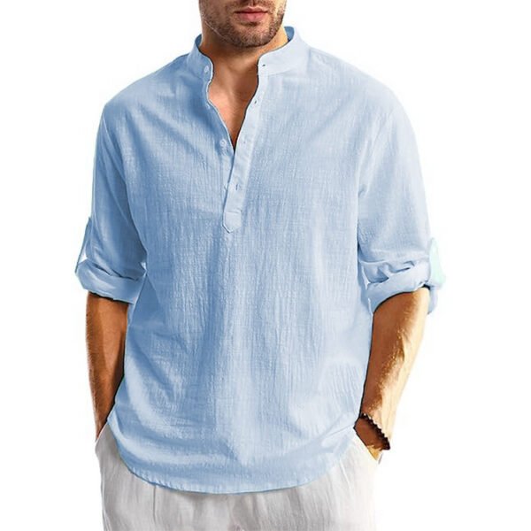 Men's Edit — Men's Long Sleeve Shirt Stand Collar Henley Top