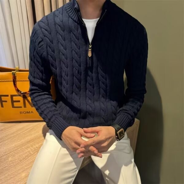 Men's Edit — Men's Stand-up Collar Twisted-knit Half-zip Sweater
