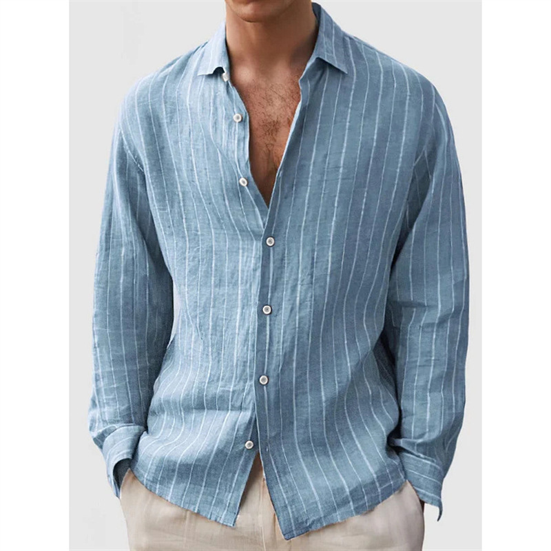 Long Sleeve Men's Shirt Striped Print 2 Long Sleeve Men's Shirt Striped Print - Image 2
