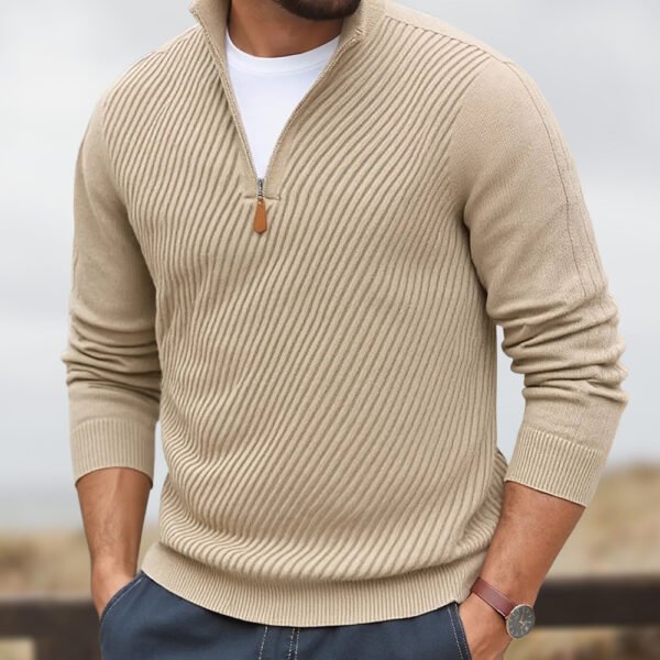 Men's Edit — Zip Up Sweater Men's Turtleneck Twill Knit Jumper