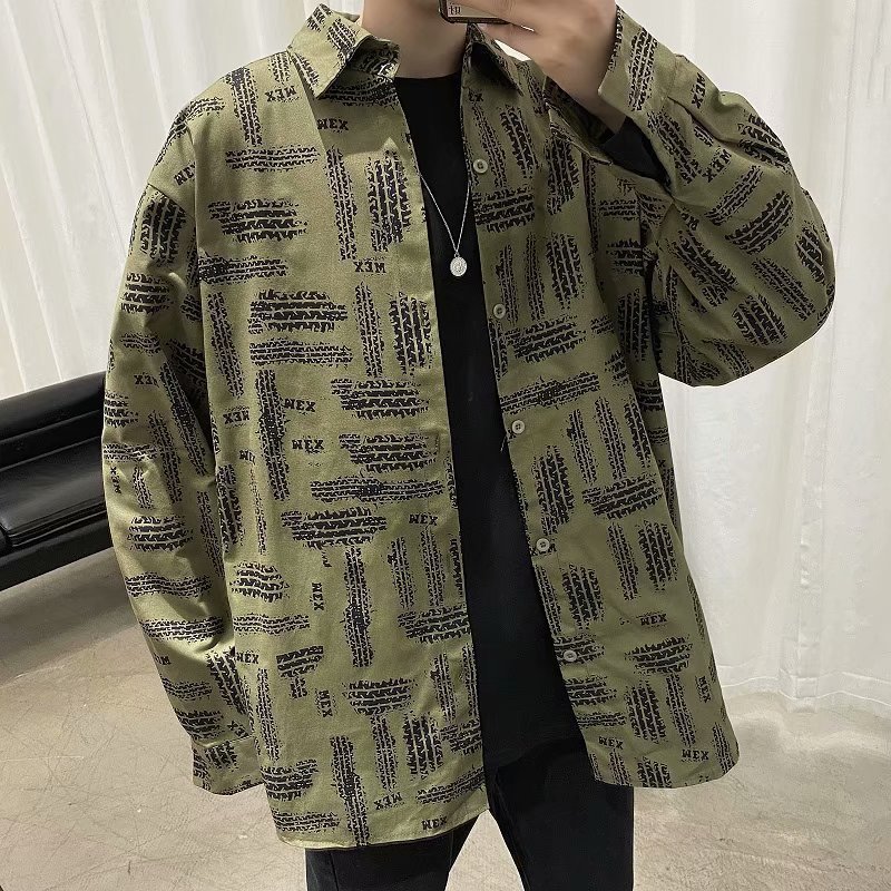 Men's Loose Casual Print Long-sleeve Shirt Jacket 1 Men's Loose Casual Print Long-sleeve Shirt Jacket