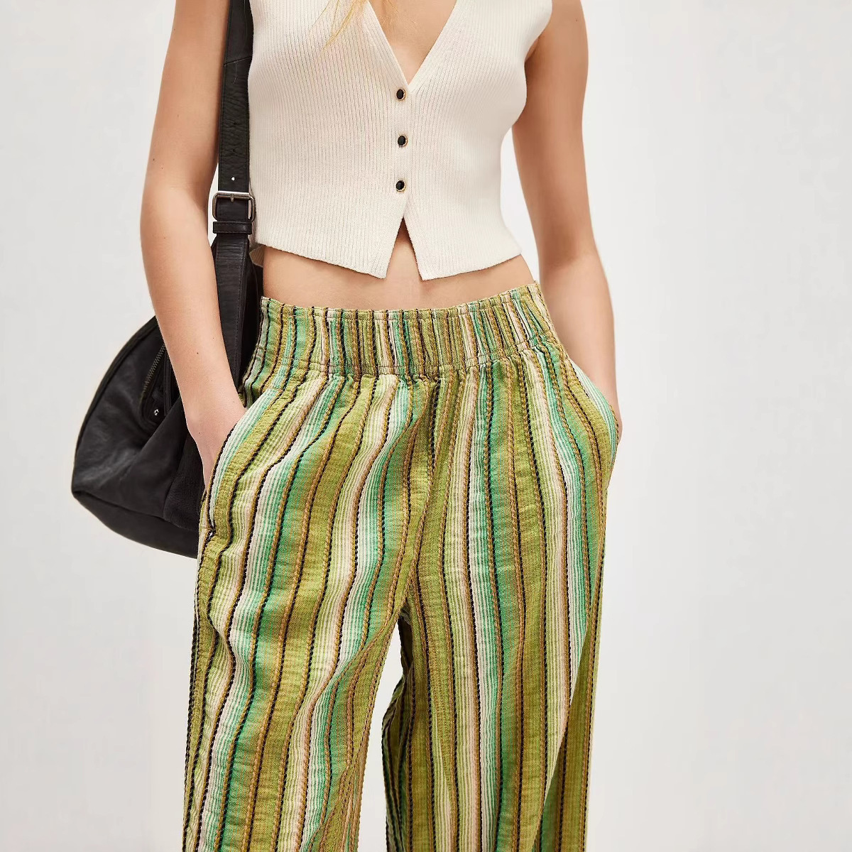 Loose Fit Summer Pants Striped High Waisted Boho Style 7 Loose Fit Summer Pants Striped High Waisted Boho Style - Image 7