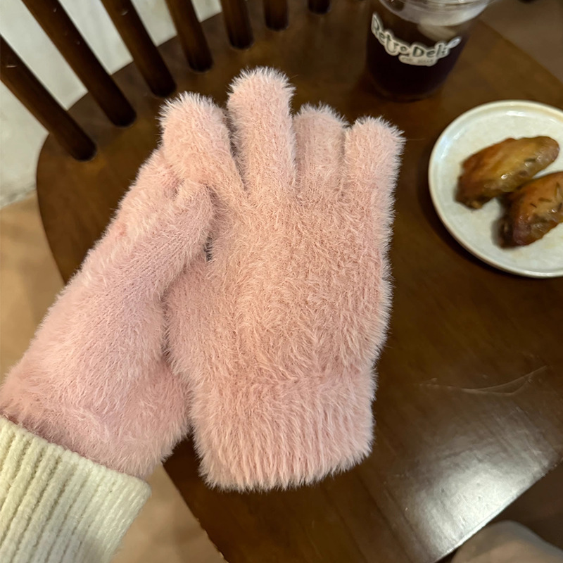 Winter Thickened Simulated Rabbit Fur Gloves Warm Mink Fur Riding Plain Five-finger Outdoor Skiing Cold-proof Gloves 7 Winter Thickened Simulated Rabbit Fur Gloves Warm Mink Fur Riding Plain Five-finger Outdoor Skiing Cold-proof Gloves - Image 7