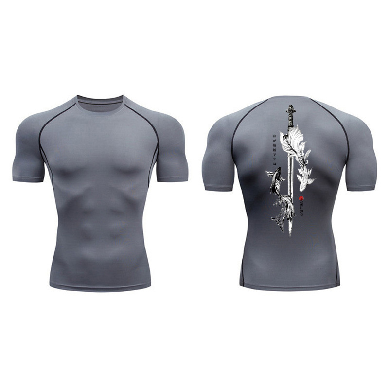 Sword Printed Short Sleeve Compression Shirt Summer Men 5 Sword Printed Short Sleeve Compression Shirt Summer Men - Image 5