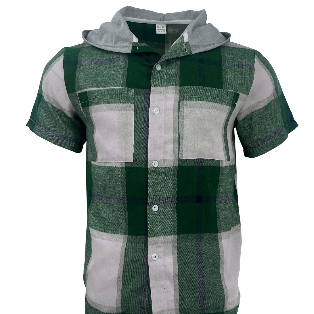 Hooded Plaid Shirt Men's Short Sleeve Casual Business Top 3 Hooded Plaid Shirt Men's Short Sleeve Casual Business Top - Image 3