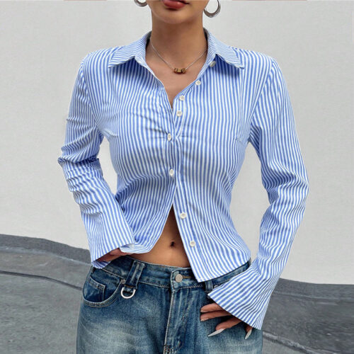 Striped Button Down Shirt Women