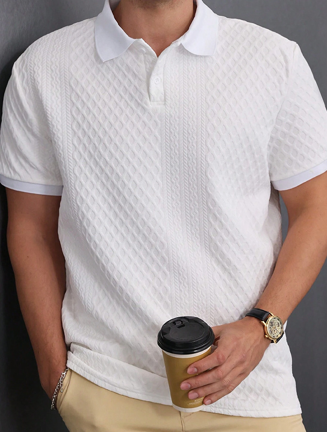 Men's Polo Shirt Jacquard Fabric Button Placket Top 7 Men's Polo Shirt Jacquard Fabric Button Placket Top - Image 7