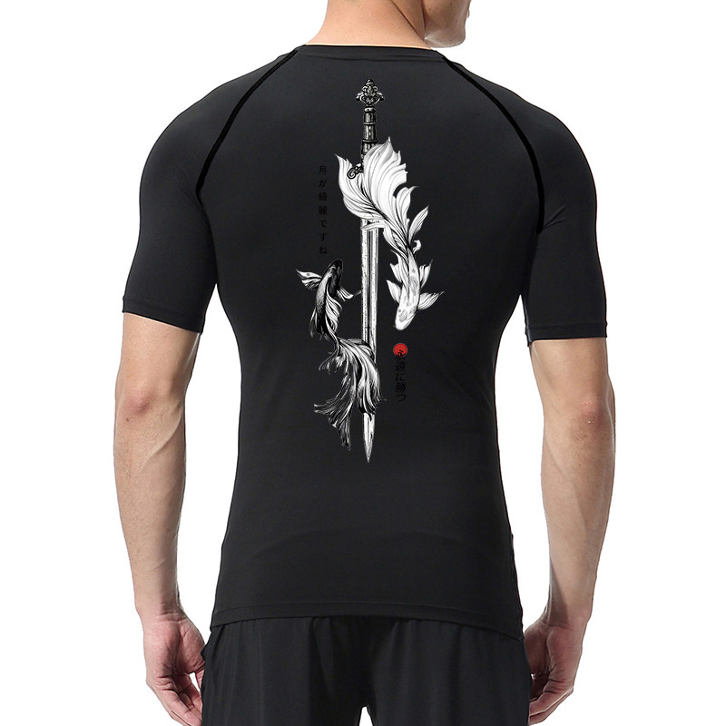 Sword Printed Short Sleeve Compression Shirt Summer Men 1 Sword Printed Short Sleeve Compression Shirt Summer Men
