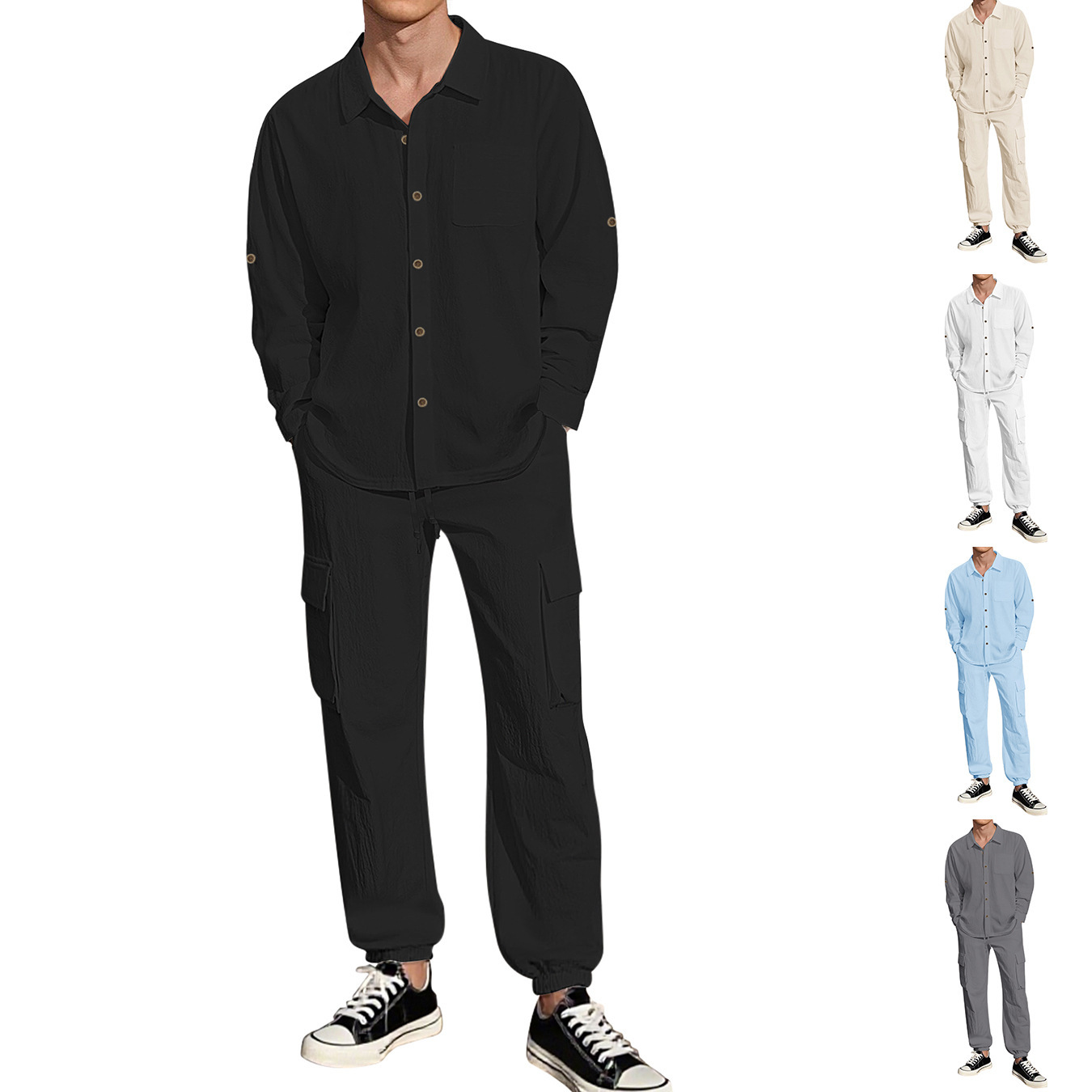 Men's Linen Shirt and Pants Set Casual Lapel Summer Suit 5 Men's Linen Shirt and Pants Set Casual Lapel Summer Suit - Image 5