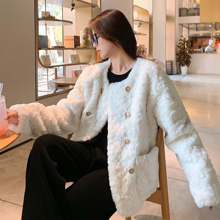 Lamb Wool Coat Women's Casual White Faux Fur Teddy Jacket 1 Lamb Wool Coat
