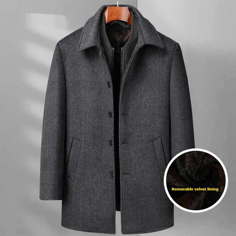 Woolen Coat Plaid Mid-Length Detachable Collar Overcoat 4 Woolen Coat Plaid Mid-Length Detachable Collar Overcoat - Image 4