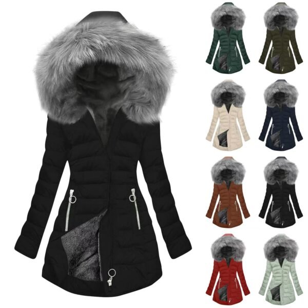 Summer Collection — Women's Thick Cotton Coat With A Large Fur Collar