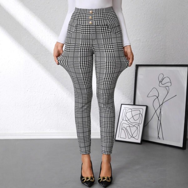 Men's Edit — Plaid High Waisted Trousers Check Print Slim Fit Knit Pants