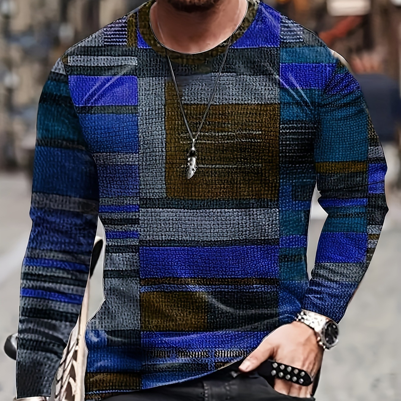 3D Textured Geometric Sweater Men's Abstract Patchwork Top 1 3D Textured Geometric Sweater