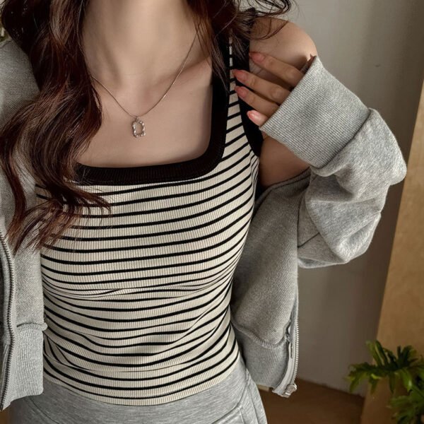 Summer Collection — Striped Tank Top Ribbed Sleeveless Vest Bottoming Top