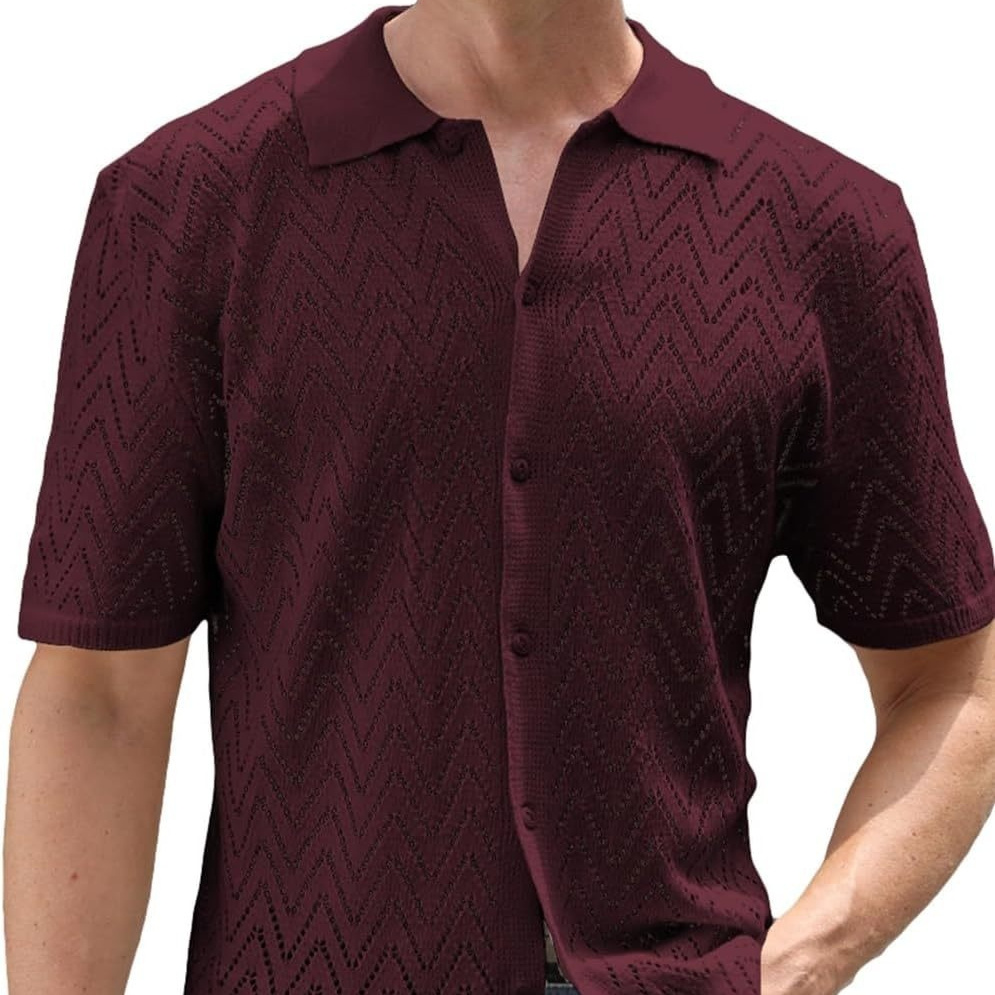 Men's Crochet Shirt Hollow Out Leisure Summer Top 5 Men's Crochet Shirt Hollow Out Leisure Summer Top - Image 5