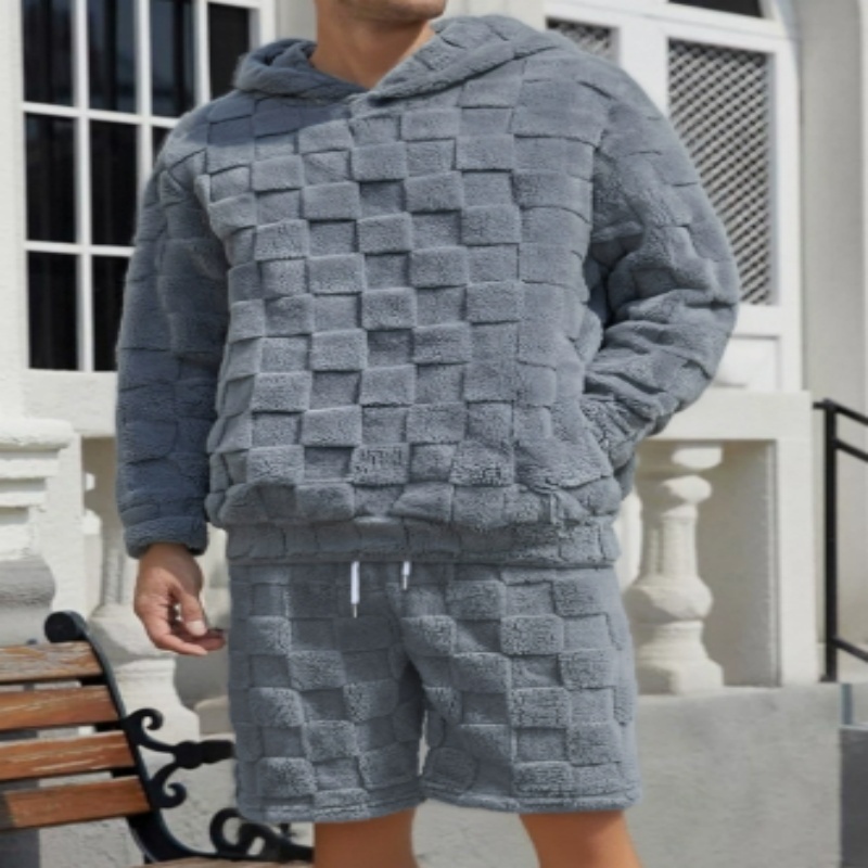 Men's Textured Tracksuit Slim Fit 3D Plaid Loungewear Set 5 Men's Textured Tracksuit Slim Fit 3D Plaid Loungewear Set - Image 5