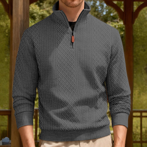 Mens Casual Stand-up Collar Zip-up Long-sleeve Sport Top