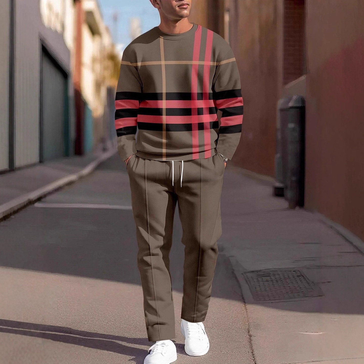 Men's Lounge Set 3D Plaid Print Sweatshirt & Joggers 1 Men's Lounge Set