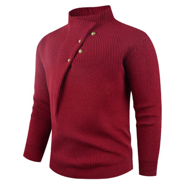 Men's Edit — Men's Sweater Stand Collar Slanted Button Pullover