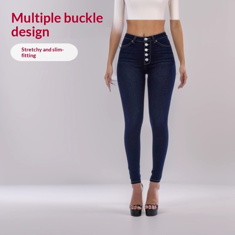 High Waisted Skinny Jeans Multi-Button Slim Fit Denim 3 High Waisted Skinny Jeans Multi-Button Slim Fit Denim - Image 3