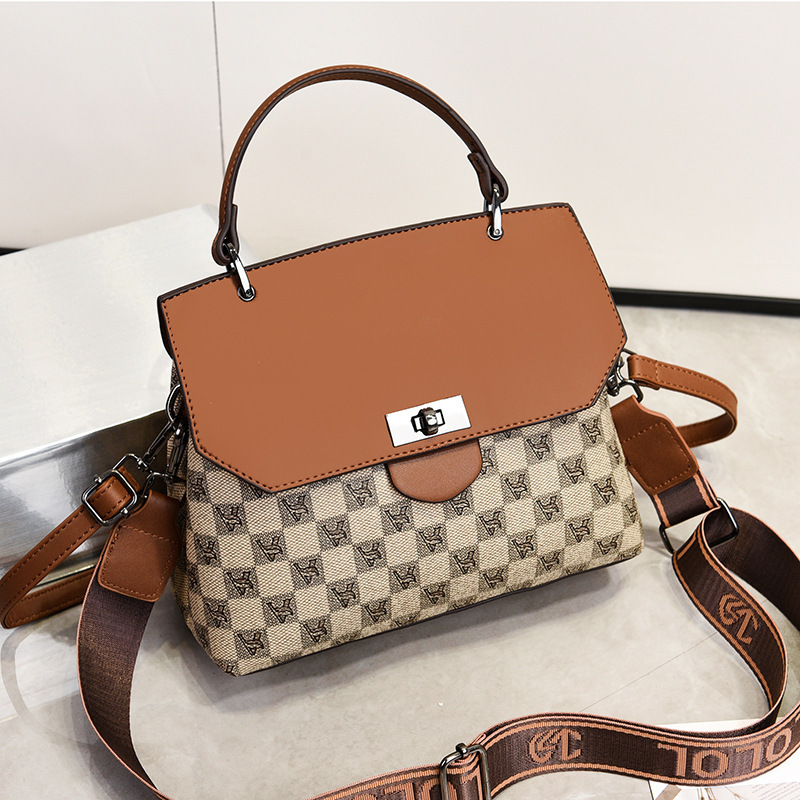 Luxury Color-Block Handbag Designer Checkered Satchel 7 Luxury Color-Block Handbag Designer Checkered Satchel - Image 7