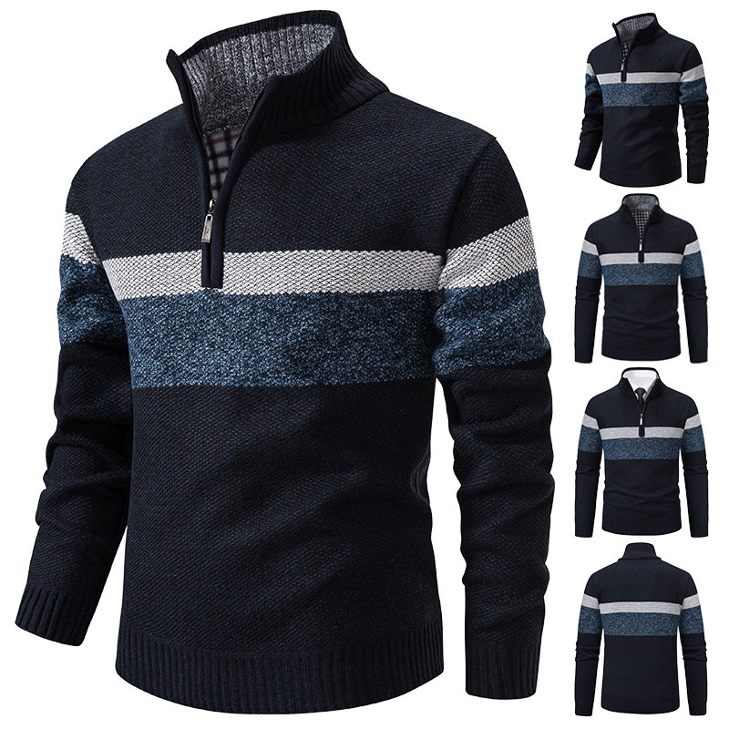 Stand-collar Warm Knitted Sweater Pullover 1 Quarter Zip Sweater
