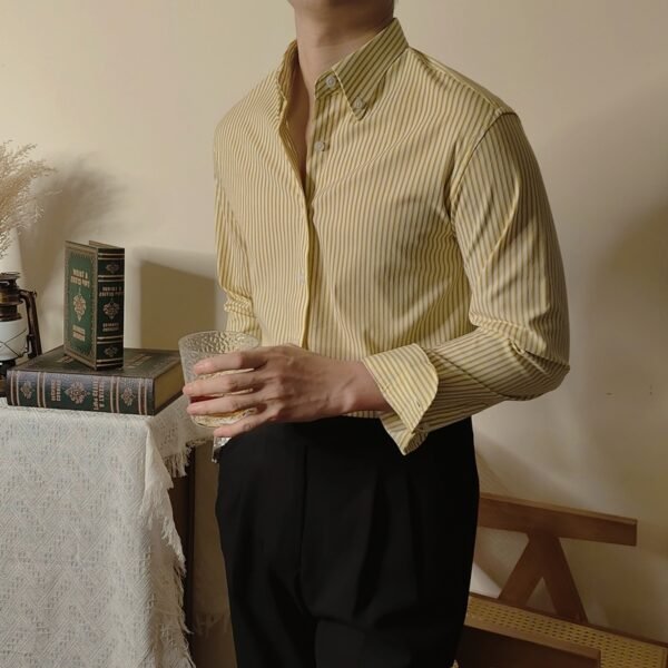 Men's Edit — Striped Shirt Yellow Vertical Oxford Slim Fit Business