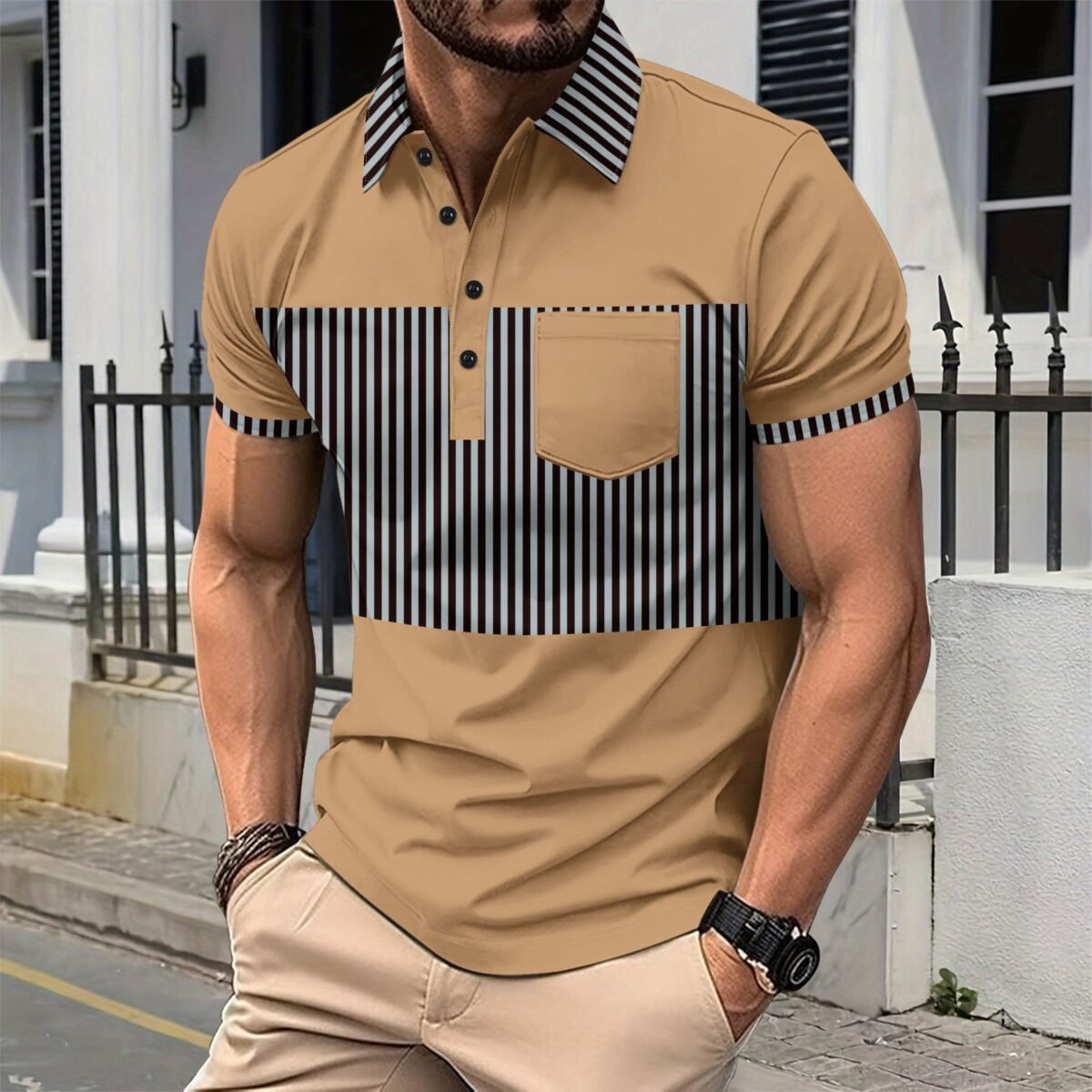 Men's Edit — Men's Polo Striped Color Matching Golf Shirt