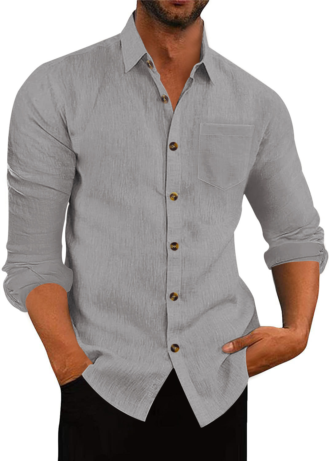 Long Sleeve shirt Linen Loose Casual Polo Collar Top 5 Long Sleeve shirt Linen Loose Casual Polo Collar Top - Image 5