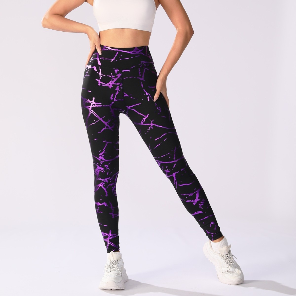 Gym Leggings | High Waist Yoga Pants | Black Marble Tights 3 Gym Leggings | High Waist Yoga Pants | Black Marble Tights - Image 3