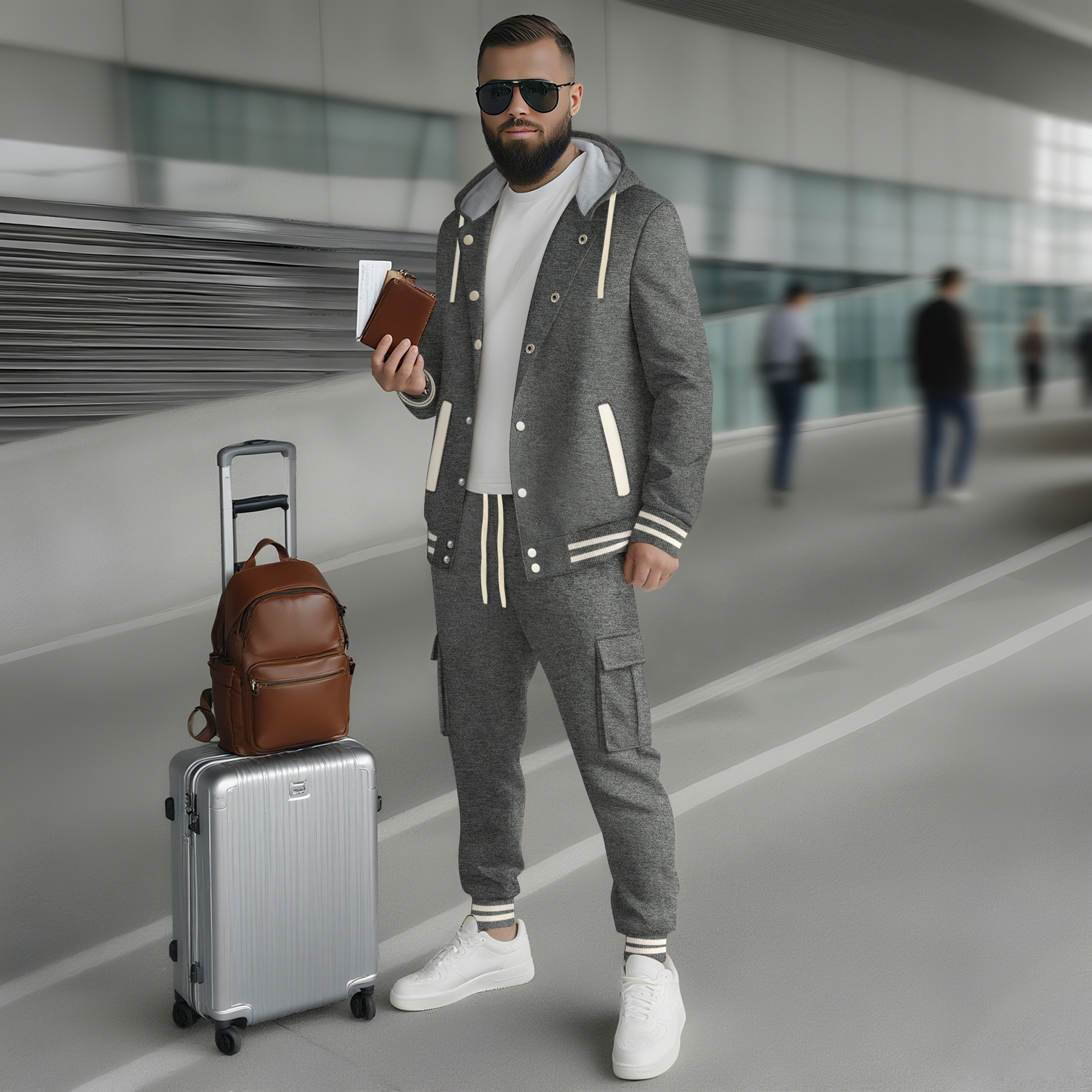 Men's Varsity Tracksuit Hooded Baseball Twill Jacket Set 5 Men's Varsity Tracksuit Hooded Baseball Twill Jacket Set - Image 5