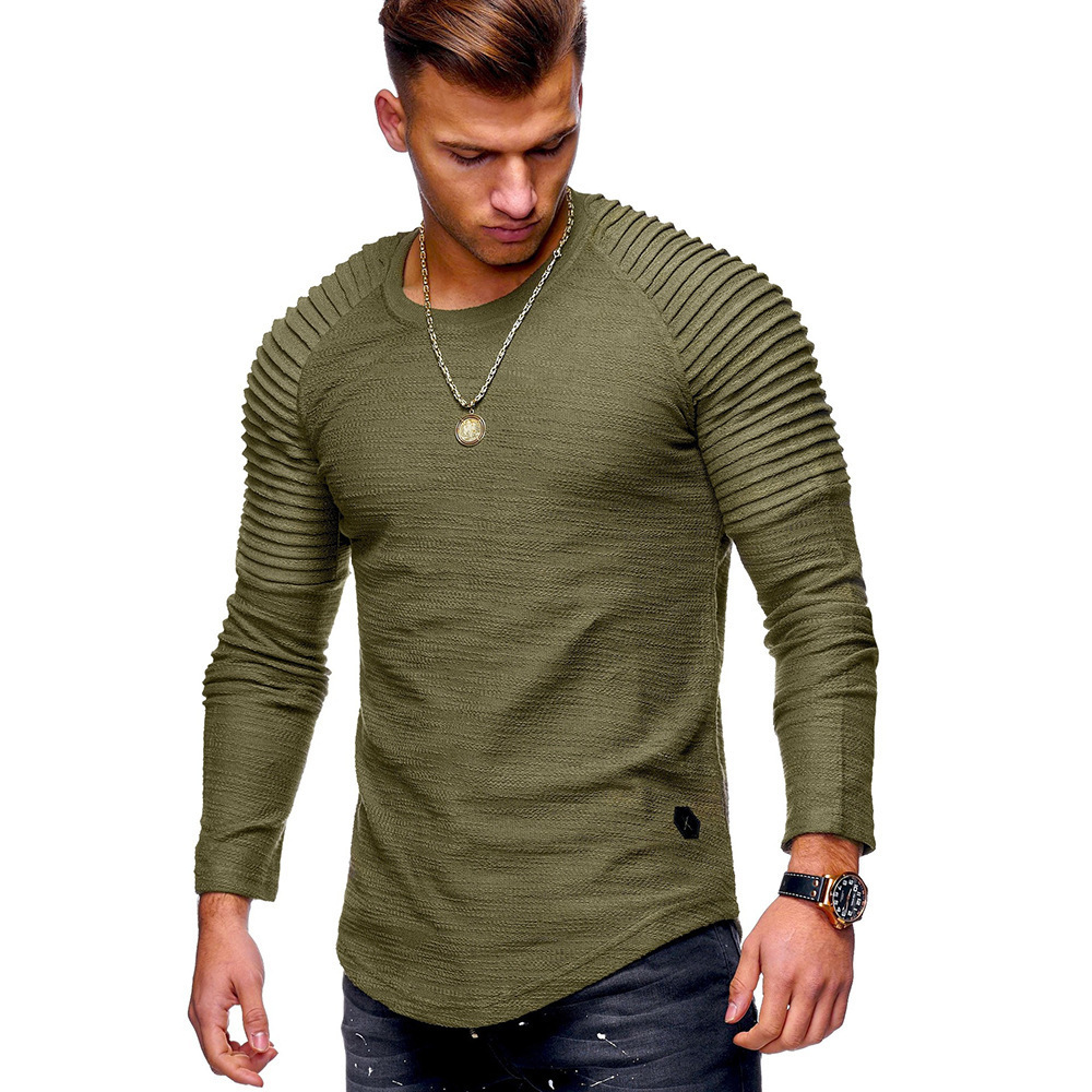 Men's Solid Color Slim Fit Round Neck Long Sleeves T-shirt Personality 4 Men's Solid Color Slim Fit Round Neck Long Sleeves T-shirt Personality - Image 4