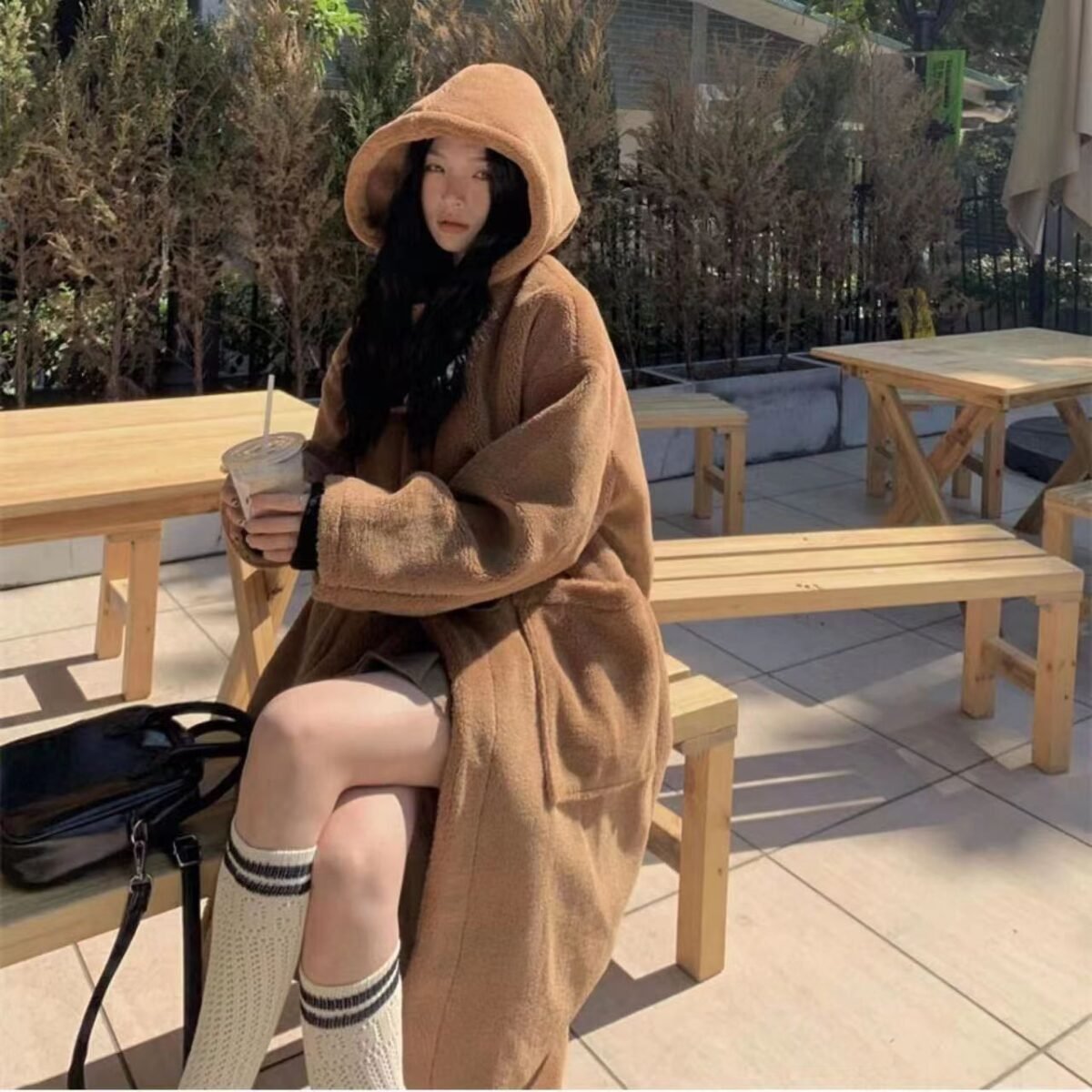 The Resort Edit — Mid-length Horn Button Lamb Wool Coat For Women