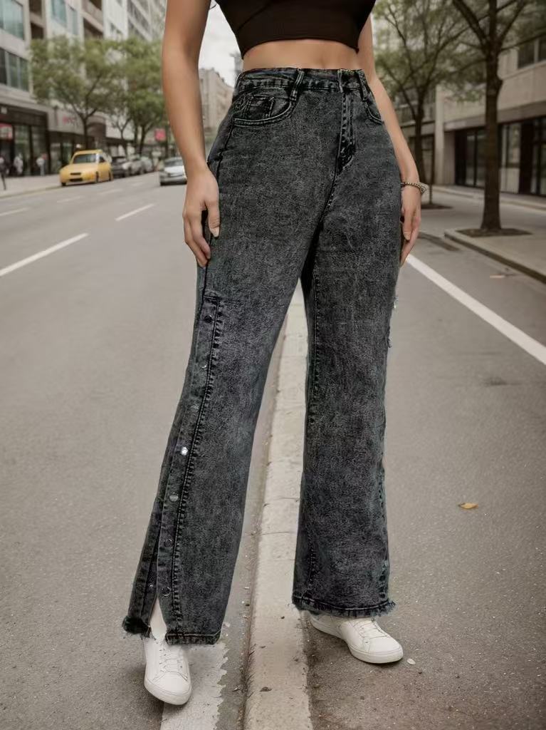 Acid Wash Jeans High Waist Grey Wide Leg Denim 5 Acid Wash Jeans High Waist Grey Wide Leg Denim - Image 5