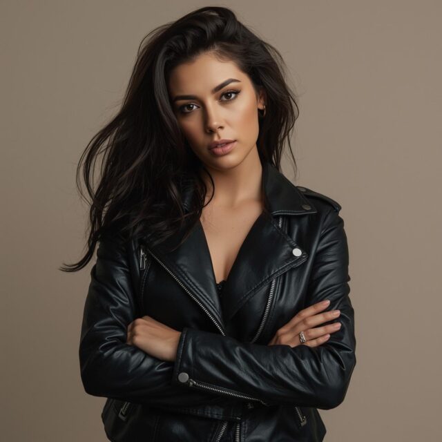 a women. wear black leather for review