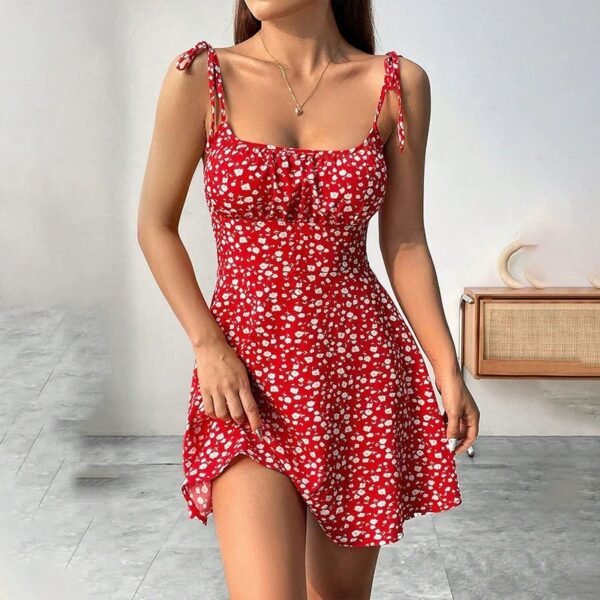 The Resort Edit — Women's Floral Print Dress Summer Sweet A- Line Waist Trimming Dresses Slimming Clothing