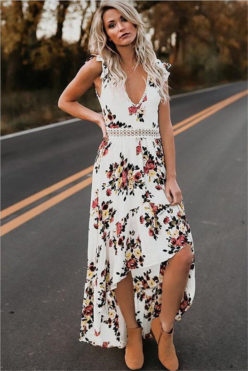 Sleeveless printing irregular dress | Regal Wear