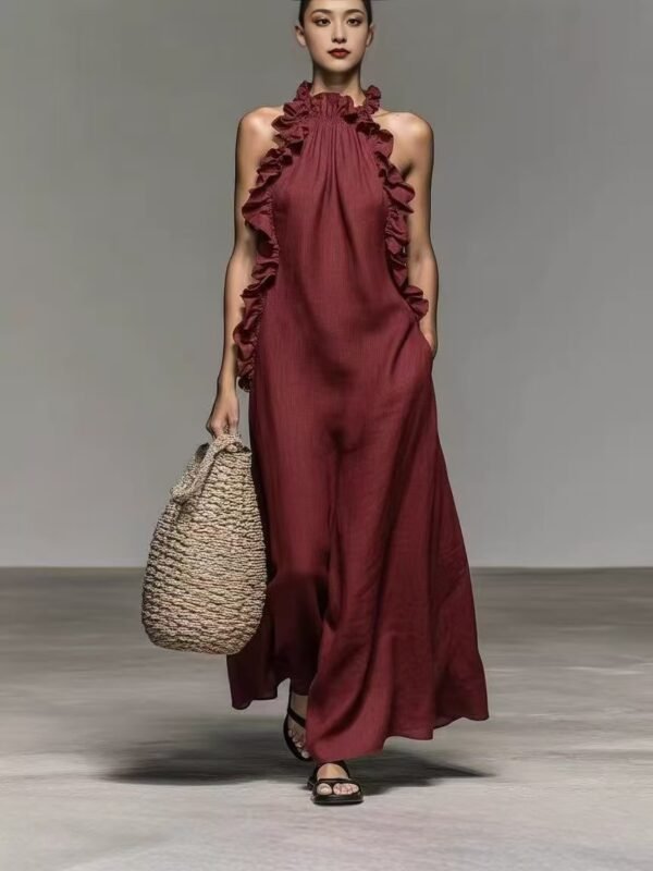 The Resort Edit — Summer Halter Neck Ruffled Sleeveless Dress | Regal Wear